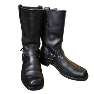 Frye Belted 12R Engineer Boots Black Leather Harness Ring Buckle Mens Sz 11.5 M